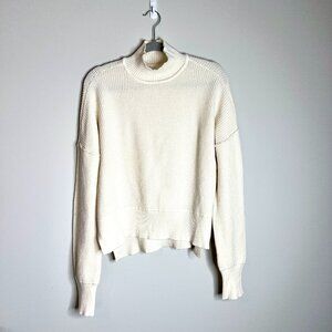 Cyrus Cream Waffle Knit Mock Neck Slouchy Boxy Dolman Sleeve Sweater Soft Sz M